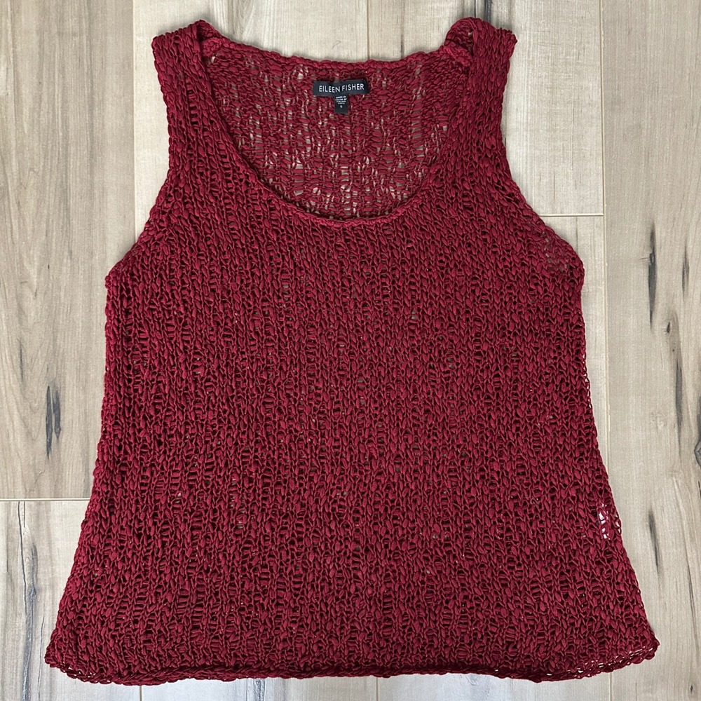 EILEEN FISHER Open Weave Mesh Knit Tank Top Lagenlook Boho Coastal Quite Luxury - Picture 8 of 9